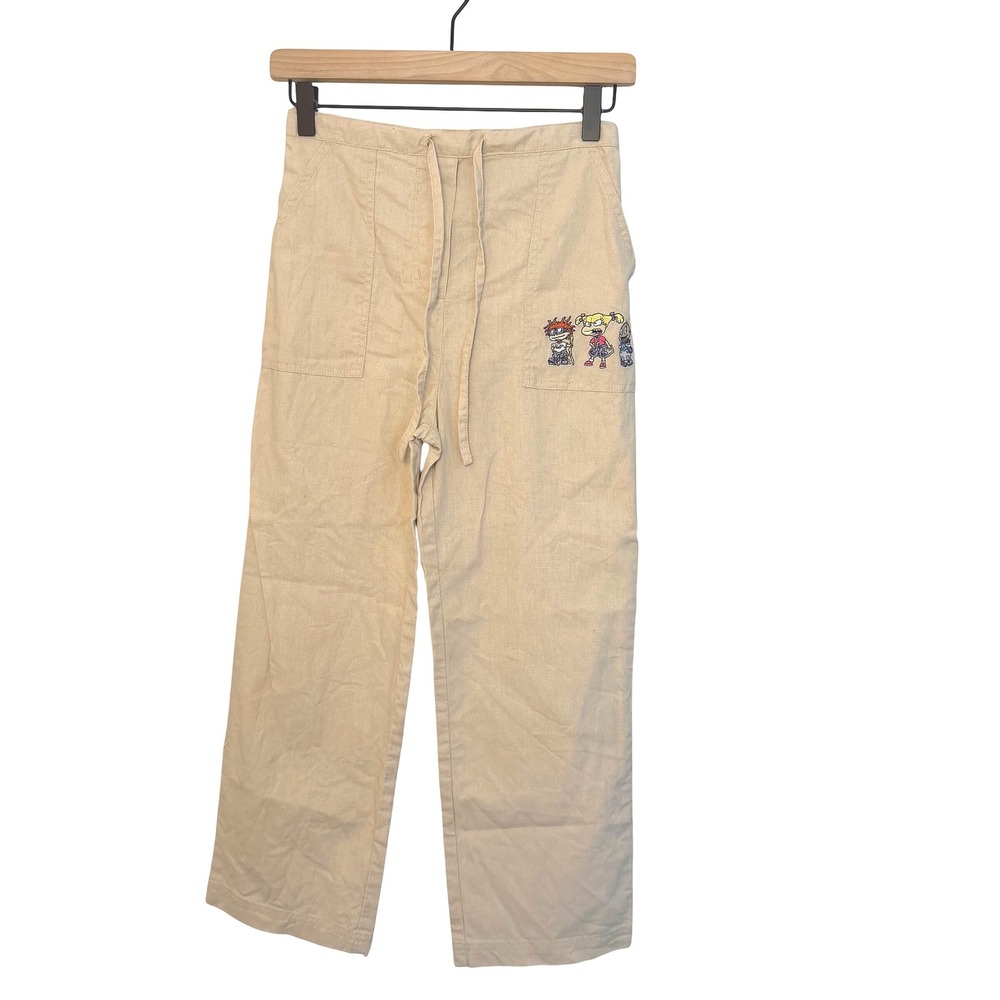 Kids Vintage Nickelodeon Rugrats Cartoon Cotton Pants Beige Embroidered 90s SZ 8